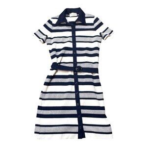 Vtg James Kenrob Striped Belted Day Dress Preppy Tennis Golf Rockabilly Mod 14